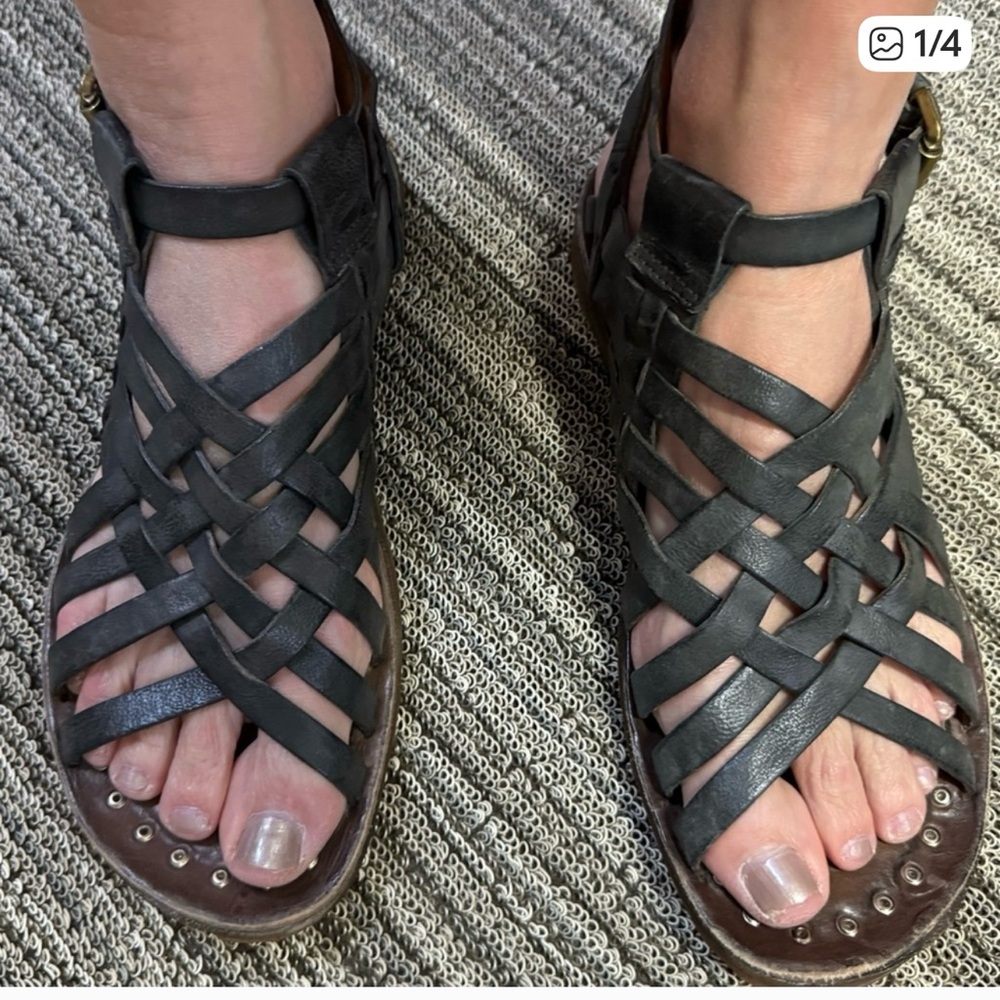 A.S.98 Black Woven Leather Ankle-Strap Sandals Size 7 Great Condition